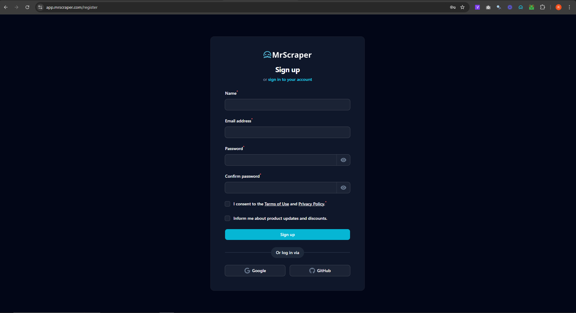 Sign Up MrScraper