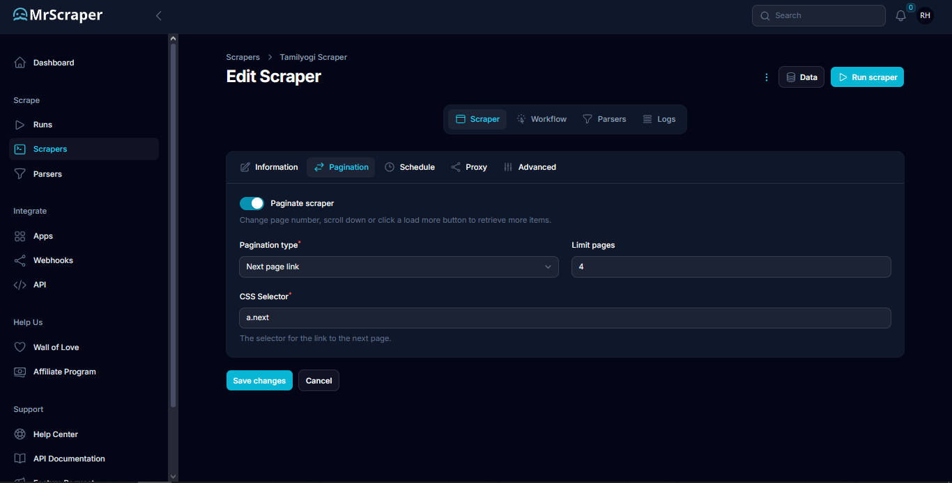 edit scraper using mrscraper