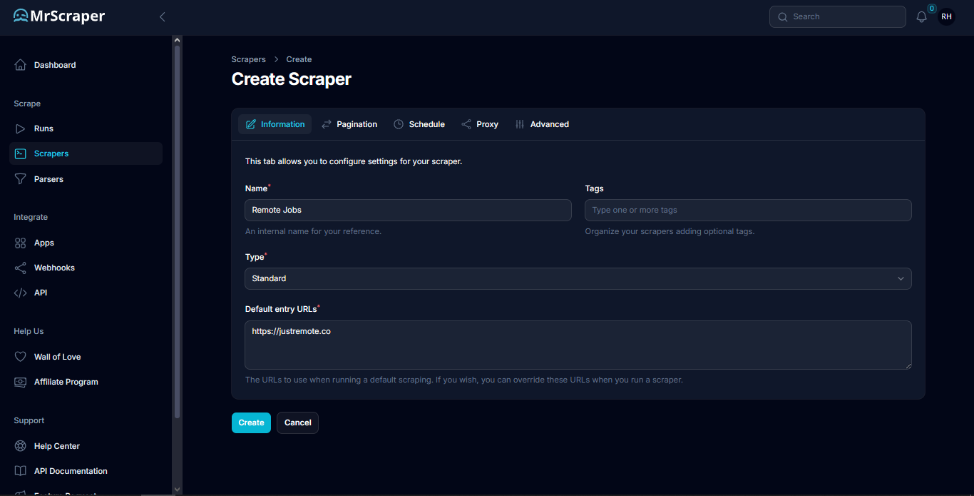 Create Scraper