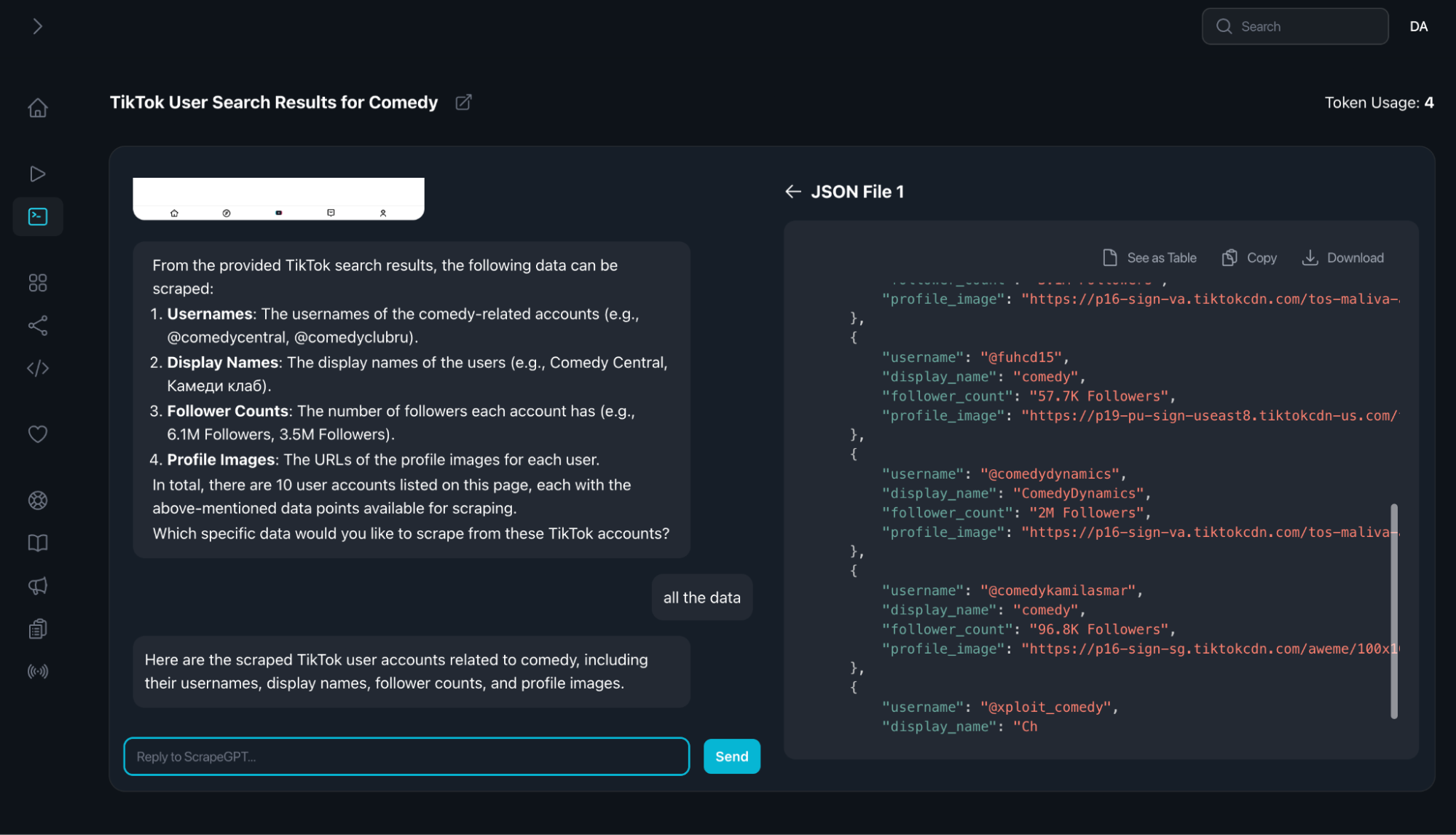 See the result of scraped data on Mrscraper