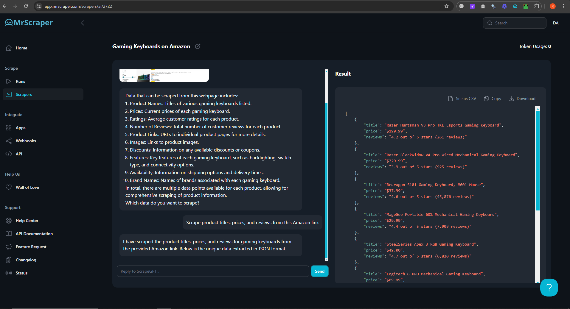 Scrape GPT Using Mrscraper